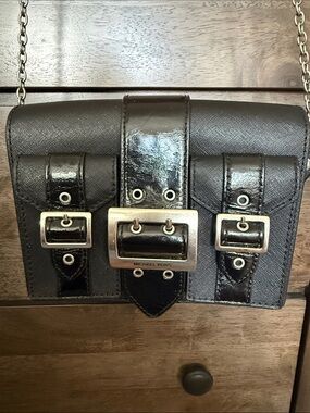 Michael Kors Black Leather Buckle-Front Crossbody